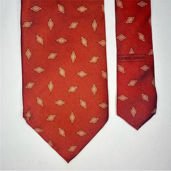 Vintage GIORGIO ARMANI CRAVATTE Geometric Pattern Classic Orange Silk Tie, 3.75” - Picture 7 of 8